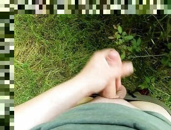 Outdoor jerking off in the bush while people are nearby