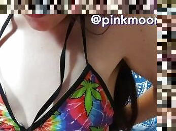 420 weed slut tiny tits small breast all natural camgirl tries on bikini top swimsuit try on a cup