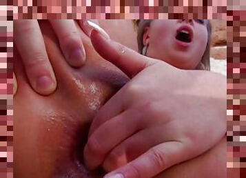 gros-nichons, chatte-pussy, anal, fellation, ejaculation-sur-le-corps, plage, ejaculation, horny, blonde, réalité