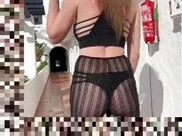 Walk in Transparent pants Thong ass exhib at htel