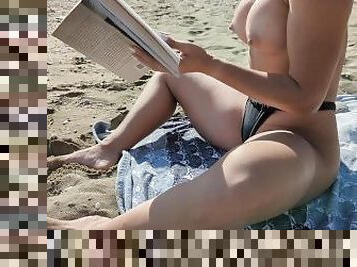 rit, nudist, javno, amaterski, prihajanje, plaža, rit-butt, trdo, zgoraj-brez