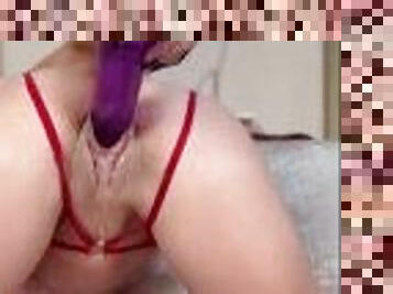 Fucking myself with huge purple dildo multiple orgasms