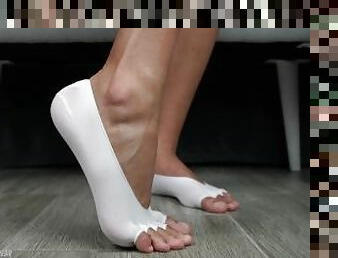 White Open Toe Socks on Big Male Feet! Foot Fetish!