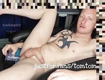 Ginger lad using dildo