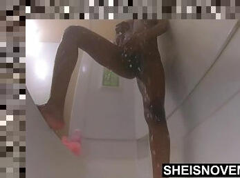 Prettiest Ebony Woman Cleaning Her Perfect Wet Nude Body, Bathing In Scorching Hot Shower, Musty Booty