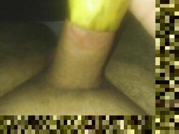 first time masturbating using banana with my fat short dick