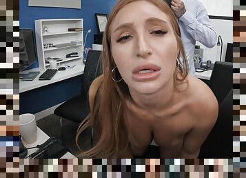 Redhead office slut with big naturals gets fucked by her colleague
