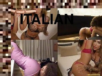 al-aire-libre, amateur, lesbiana, doble, consolador, italiano