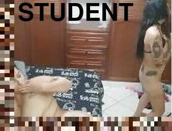 cute students dance in their room naked