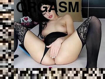 masturbação, orgasmo, amador, adolescente, dedos, langerie, webcam, morena