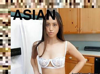 Asian beauty rides my cock for rent money