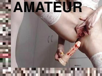 masturbation, fitta-pussy, amatör, strumpor, smutsig, trosor, underkläder, tight, dildo, ensam