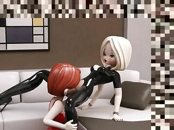 lesbian-lesbian, lucu, jenis-pornografi-animasi, 3d, latex