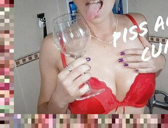 Cum shower and piss in a glass