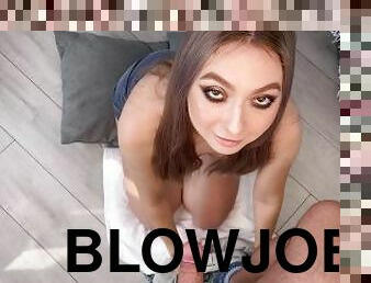 amatør, blowjob, hjemmelaget, par, pov, cum, blond, suging