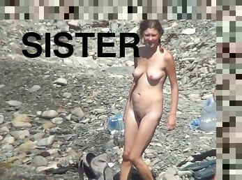 nudisti, allaperto, videocamera, spiaggia, voyeur, sorelle, telecamere-nascoste