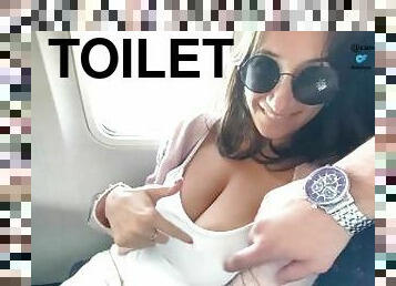 Sexy stewardess cummed hard on the plane toilet 10’000m alt when she flew on vacation with her lover