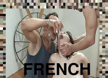 Squirt french brunette hard double penetrated and cum on her face
