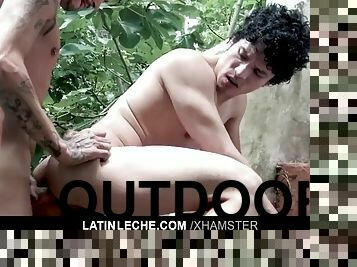 LatinLeche - Tattooed stud fucks sexy Latin boy outdoors