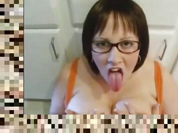Hot big tits nerdy gf gets massive load all over her face