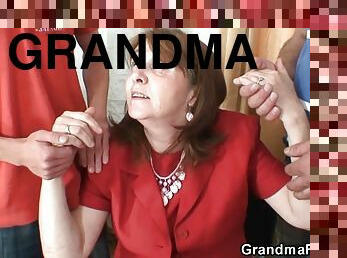 GRANDMA FRIENDS - Office meeting ends in threesome