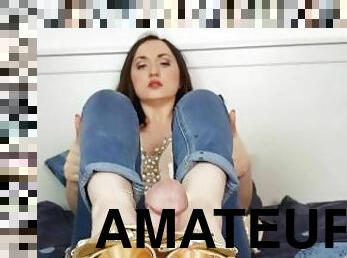 amador, mulher-madura, francês, pés, pov, cfnm, ejaculação, fetiche, jeans, trabalho-de-pé