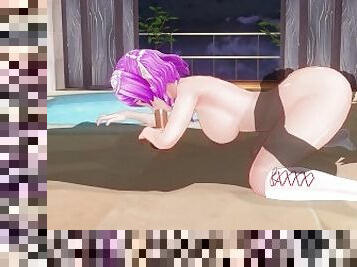 3D HENTAI Cute elf with pink hair fucks in 69 position
