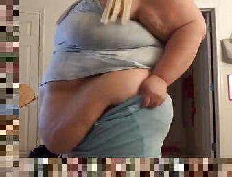 BBW Fluffy Barbie tries on a tight shirt