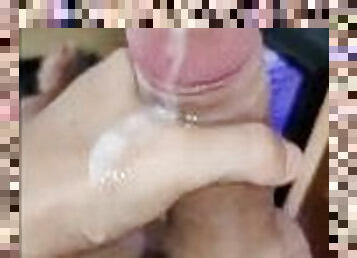 Handjob hairy dick is big cumshot