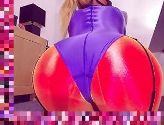 Spandex leotard JOI, cum demands, cum encouragement over ass in spandex and nylon layers