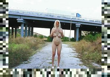 Blonde Bitch Dancing Naked In Front Of The Train