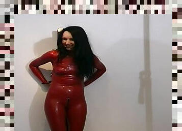 Russian Babe In Red Latex Bodysuit Play - Fetish