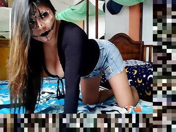 amateur, mamada, madurita-caliente, indio, webcam, a-solas, morena, halloween