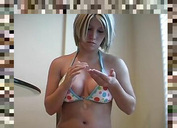 Busty blonde bikini teen