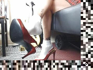 Ruffled Socks Dangling Red High Heels