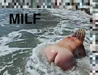 röv, storatuttar, publik, fru, amatör, milf, strand, blond, ensam, bikini