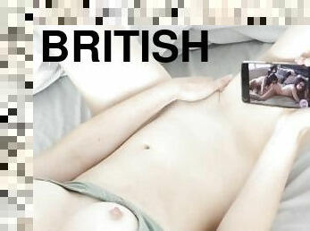 British girl watching Porn and masturbating hot pussy until pulsating orgasm