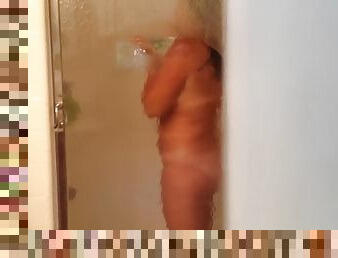 bañando, esposa, amateur, madurita-caliente, cámara, espía, voyeur, ducha, a-solas