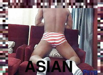 asiatique, masturbation, énorme-bite, gay, secousses, solo, musclé, bite