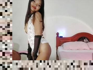 asiatique, amateur, ados, thaï, petite-amie, webcam, mignonne, belle, brunette, taquinerie