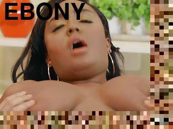 Chubby Ebony bouncing on lil guys shaft before bendover sex