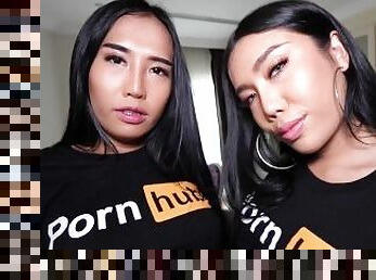 aasialainen, perä, isot-tissit, shemale, suihinotto, teini, transu, kolmisin, ladyboy, thai