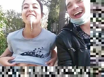 (Public Outdoor) Cum in Mouth on the street after deep blowjob