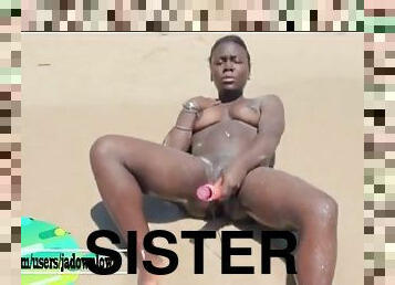 masturbation, ébène, jouet, black, plage, sœur