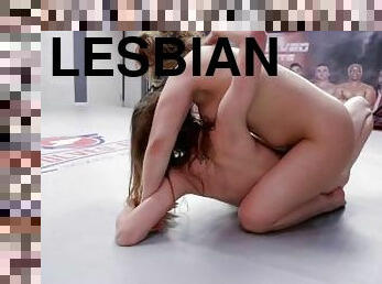 lesbian-lesbian, kaki, berambut-merah, gulat, erotis