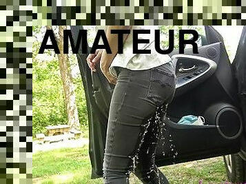 She pees in her jeans getting out of the car, what happen next is amazing...