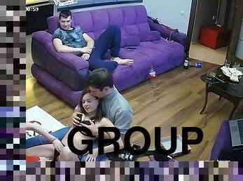 amatör, genç, kam, grup-sex, sapık-voyeur, dört-kişilik-grup, esmer-kadın