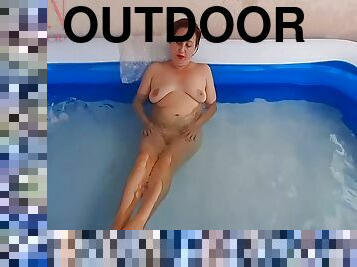 Outdoor Pussy Show. Nude Couple Plays In The Outdoor Nudist Swimming Pool Short 1 - Regina Noir