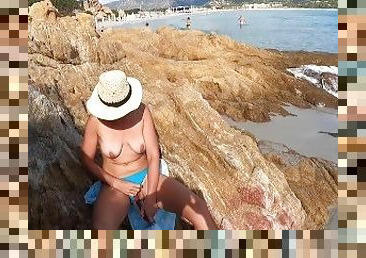 masturbation, en-plein-air, public, femme, amateur, cam, plage, voyeur, attrapée