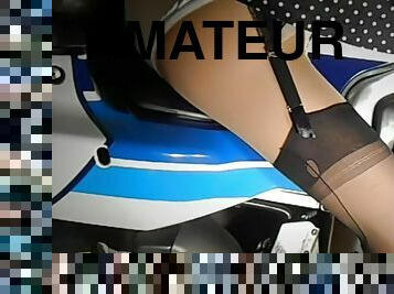 Stockings panties on motorbike
